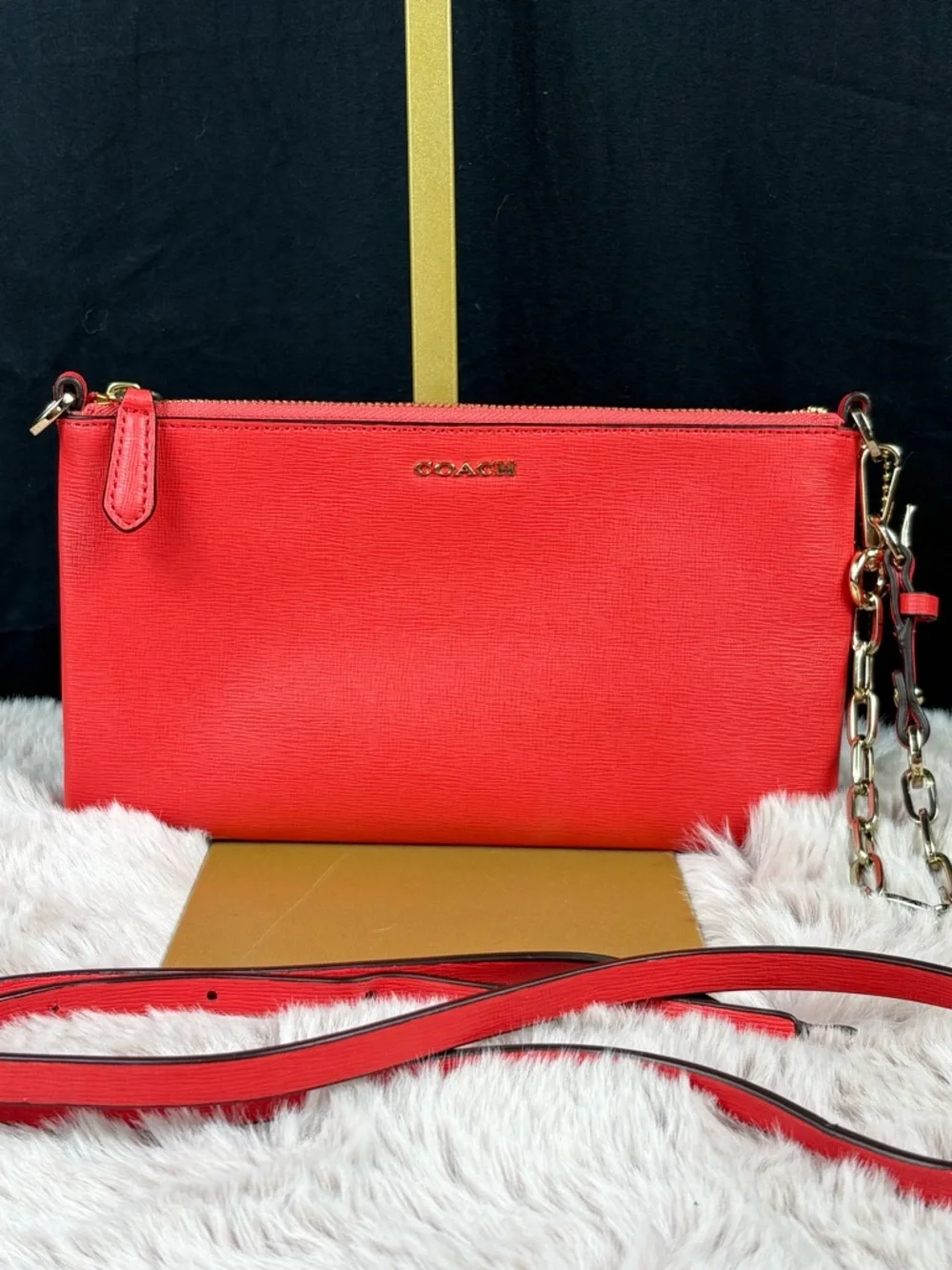 Coach Kylie Crossbody Bag - Bright Coral Saffiano Leather - Convertible Clutch